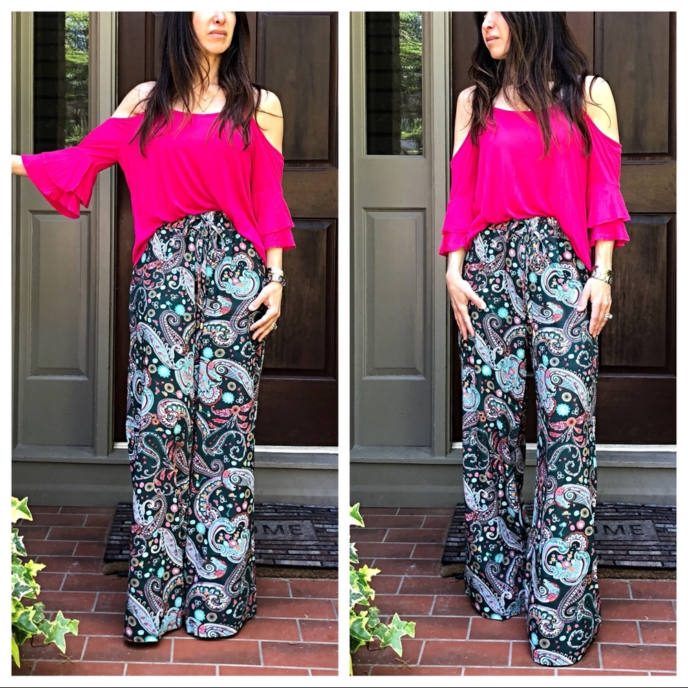Fuchsia cold shoulder layered bell sleeves top - Picture 7 of 8